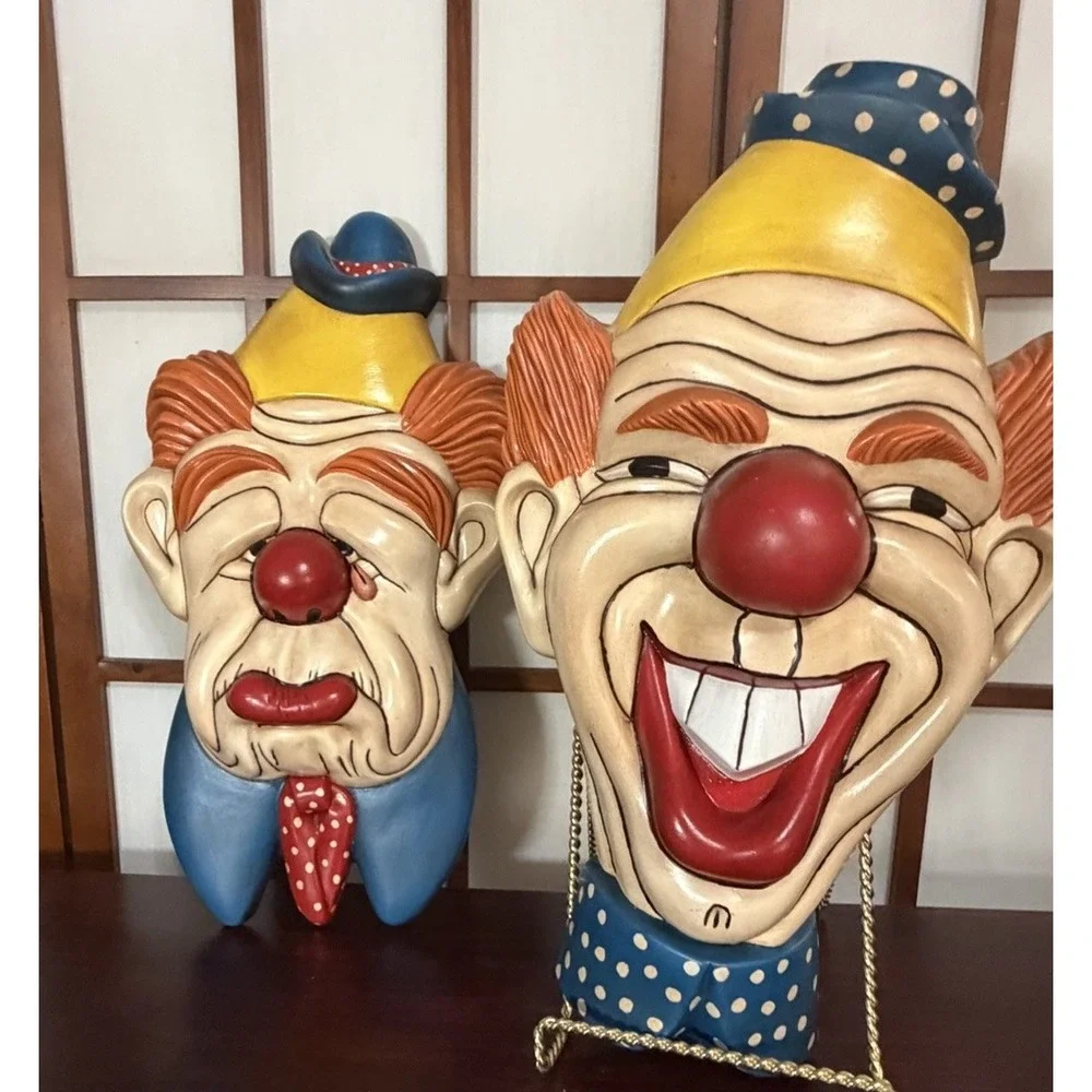 Holland Mold Ceramic Clown Face Wall Plaque 2 Circus Decor 1960s Fun House